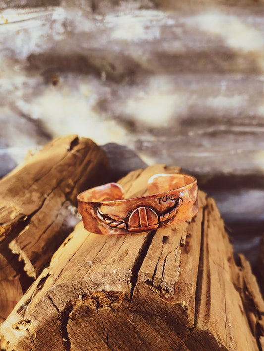 hand forged viking motif copper cuff